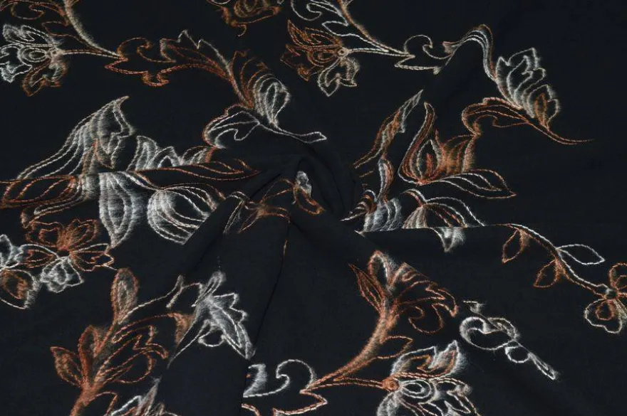 TESSUTO CREPE DE CHINE NERO RICAMATO