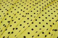 TESSUTO CREPE DE CHINE PURA SETA POIS NERO FONDO GIALLO