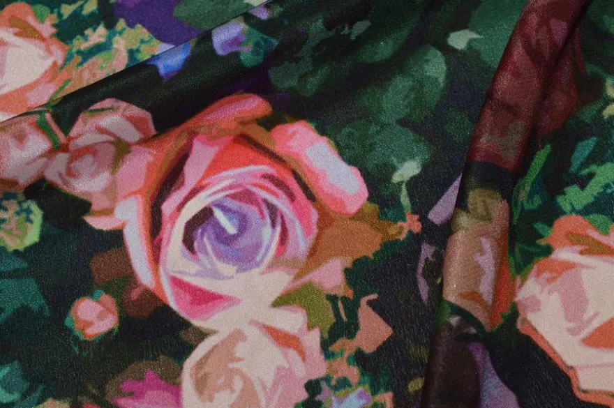 TESSUTO CREPE DE CHINE PURA SETA FANTASIA ROSE