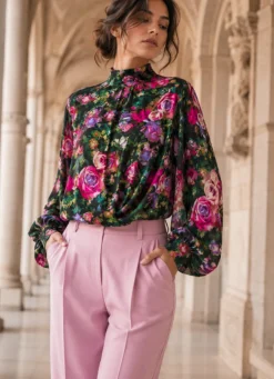 TESSUTO CREPE DE CHINE PURA SETA FANTASIA ROSE