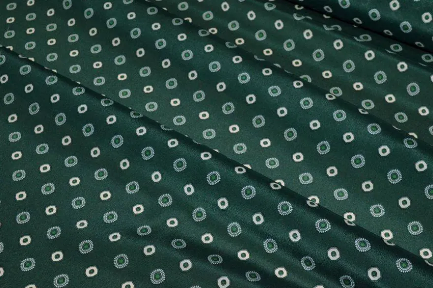 TESSUTO CREPE DE CHINE PURA SETA FANTASIA GEOMETRICA VERDONE
