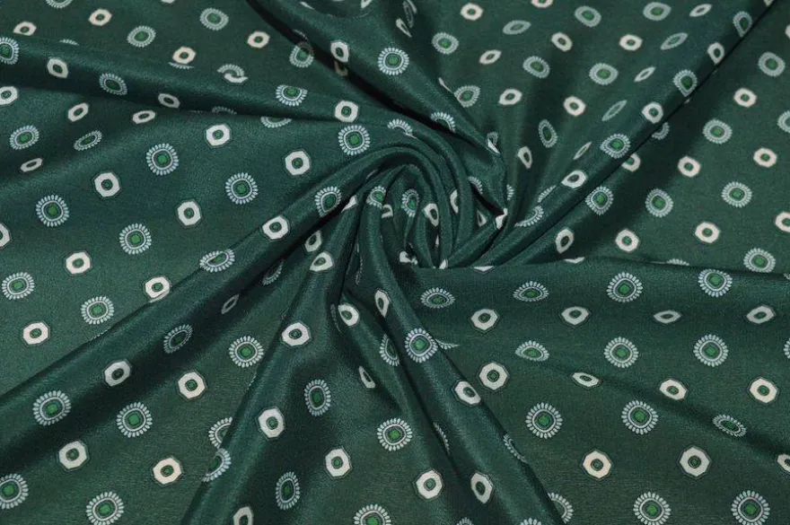 TESSUTO CREPE DE CHINE PURA SETA FANTASIA GEOMETRICA VERDONE