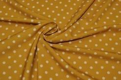 TESSUTO CREPE ELASTICIZZATO FONDO SENAPE BOLLO PANNA