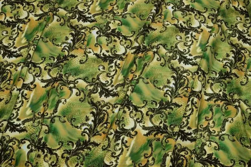 TESSUTO CREPE PURA SETA FANTASIA ALTA MODA VERDE