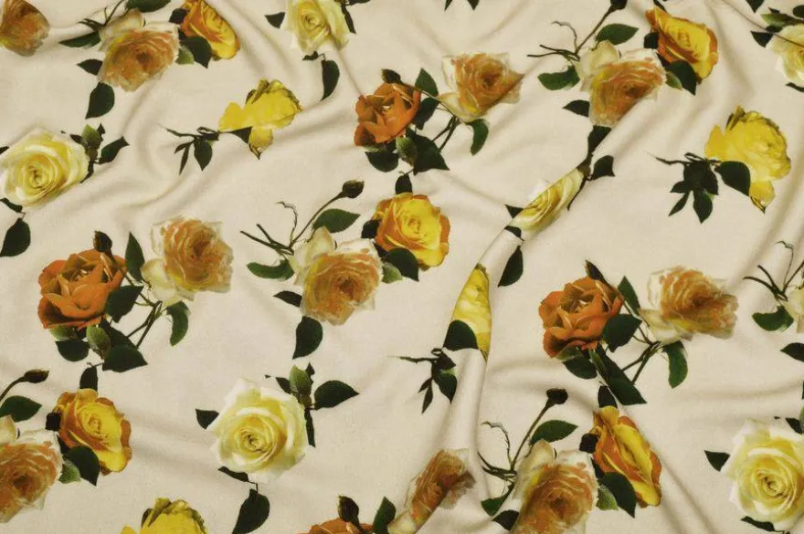 TESSUTO CREPE PURA VISCOSA FANTASIA ROSE GIALLE