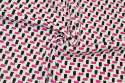 TESSUTO CREPE PURA VISCOSA FANTASIA GEOMETRICA FUCSIA NERO