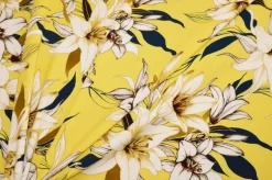 TESSUTO CREPE STRETCH FANTASIA FLOREALE FONDO GIALLO