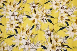 TESSUTO CREPE STRETCH FANTASIA FLOREALE FONDO GIALLO