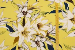 TESSUTO CREPE STRETCH FANTASIA FLOREALE FONDO GIALLO