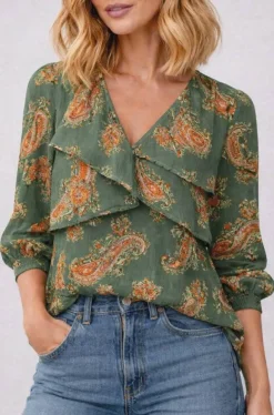 TESSUTO CREPON DISEGNO CASHMERE ARANCIO E VERDE