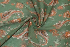 TESSUTO CREPON DISEGNO CASHMERE ARANCIO E VERDE