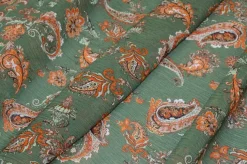 TESSUTO CREPON DISEGNO CASHMERE ARANCIO E VERDE