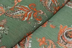 TESSUTO CREPON DISEGNO CASHMERE ARANCIO E VERDE
