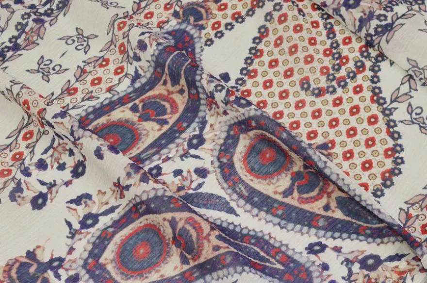 TESSUTO CREPON DISEGNO CASHMERE BIANCO E BLU