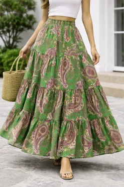 TESSUTO CREPON DISEGNO CASHMERE FUCSIA E VERDE