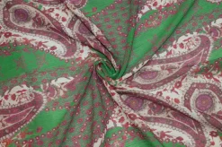 TESSUTO CREPON DISEGNO CASHMERE FUCSIA E VERDE