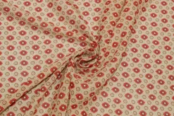 TESSUTO CREPON FANTASIA FIORELLINO ROSSO FONDO BEIGE