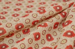 TESSUTO CREPON FANTASIA FIORELLINO ROSSO FONDO BEIGE
