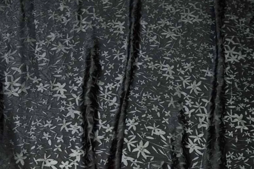TESSUTO DEVOREH NERO FANTASIA FLOREALE