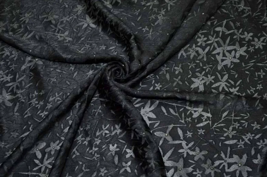 TESSUTO DEVOREH NERO FANTASIA FLOREALE