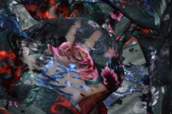 TESSUTO DEVOREH PURA SETA FANTASIA FLOREALE FONDO NERO