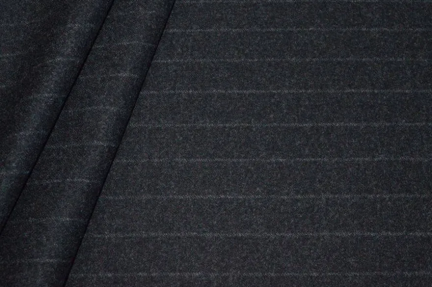 TESSUTO FLANELLA MISTO CASHMERE GESSATO GRIGIO SCURO