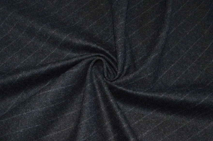 TESSUTO FLANELLA MISTO CASHMERE GESSATO GRIGIO SCURO