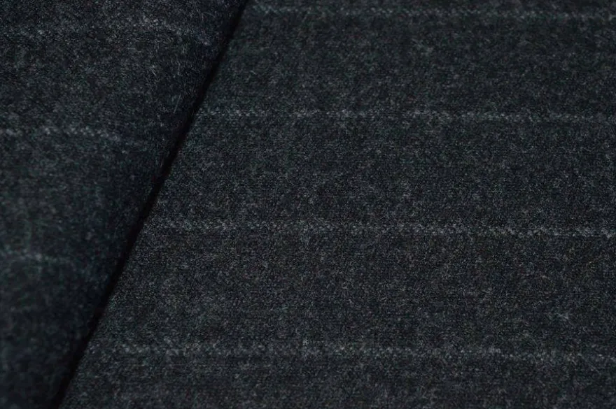 TESSUTO FLANELLA MISTO CASHMERE GESSATO GRIGIO SCURO