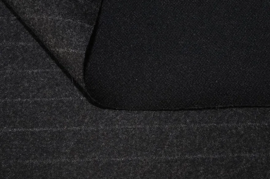 TESSUTO FLANELLA PURA LANA GESSATO GRIGIO SCURO ADESIVATO