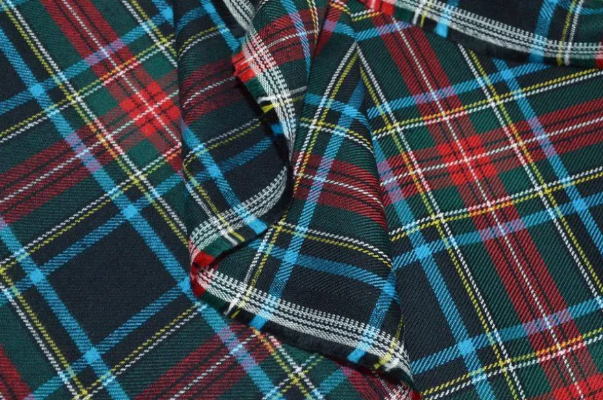 TESSUTO FLANELLA PURO COTONE TARTAN RIGA ROSSA