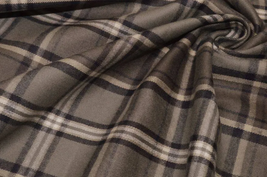 TESSUTO FLANELLA PURO COTONE TARTAN TORTORA