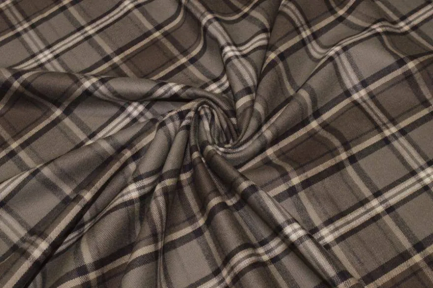 TESSUTO FLANELLA PURO COTONE TARTAN TORTORA