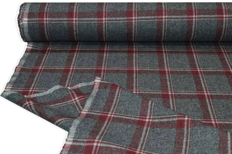 TESSUTO FLANELLA SCACCO GRIGIO ROSSO