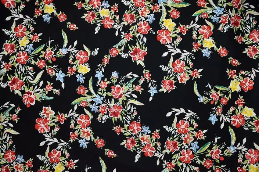 TESSUTO GABARDINE FANTASIA FLOREALE FONDO NERO 207