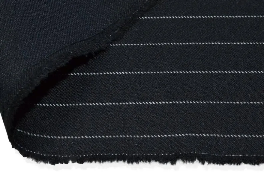 TESSUTO GABARDINE PURA LANA GESSATO NERO ADESIVATO