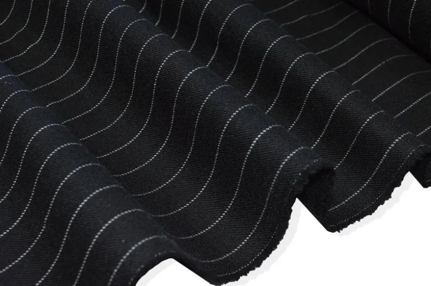 TESSUTO GABARDINE PURA LANA GESSATO NERO ADESIVATO