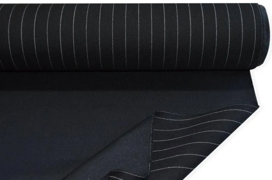 TESSUTO GABARDINE PURA LANA GESSATO NERO ADESIVATO