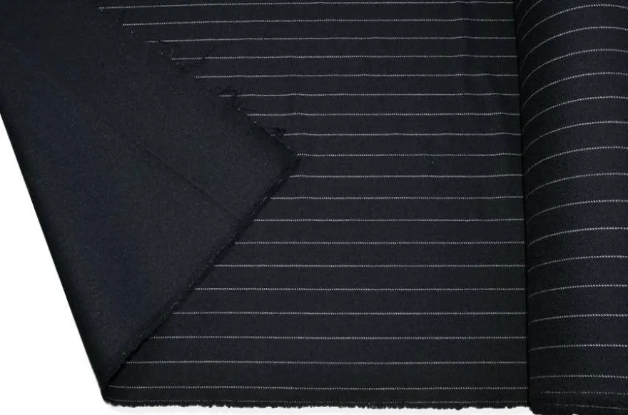 TESSUTO GABARDINE PURA LANA GESSATO NERO ADESIVATO