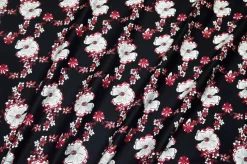 TESSUTO GABARDINE STRETCH FANTASIA FLOREALE FONDO NERO