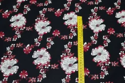 TESSUTO GABARDINE STRETCH FANTASIA FLOREALE FONDO NERO