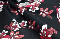 TESSUTO GABARDINE STRETCH FANTASIA FLOREALE FONDO NERO