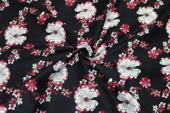 TESSUTO GABARDINE STRETCH FANTASIA FLOREALE FONDO NERO
