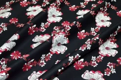 TESSUTO GABARDINE STRETCH FANTASIA FLOREALE FONDO NERO