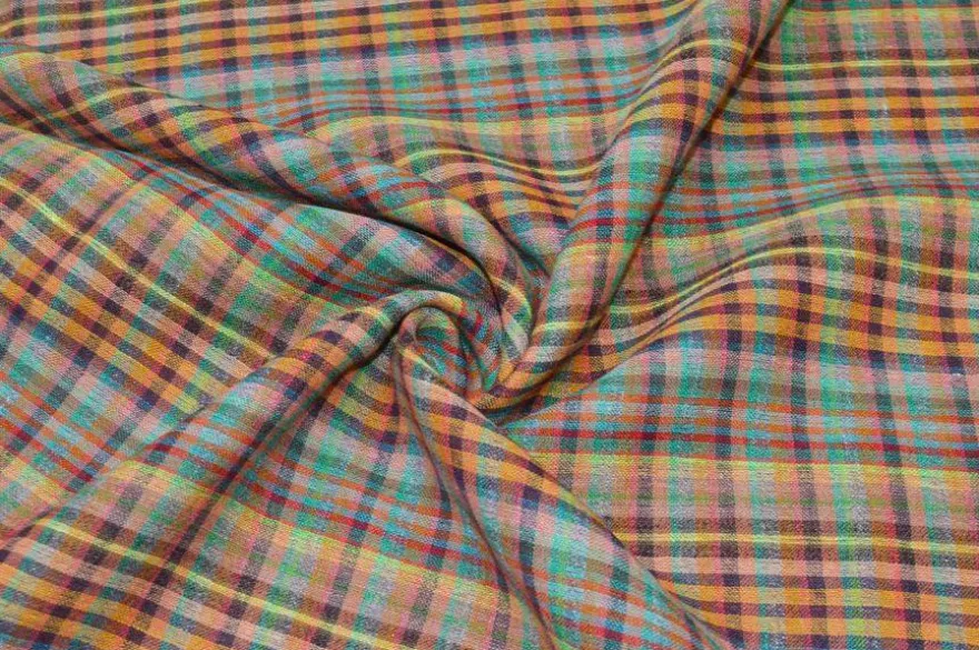 TESSUTO GARZA PURO LINO SCACCO MULTICOLOR