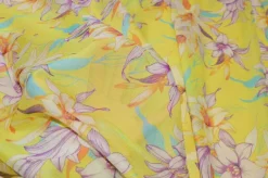 TESSUTO GEORGETTE SETA STRETCH MOTIVO FLOREALE GIALLO