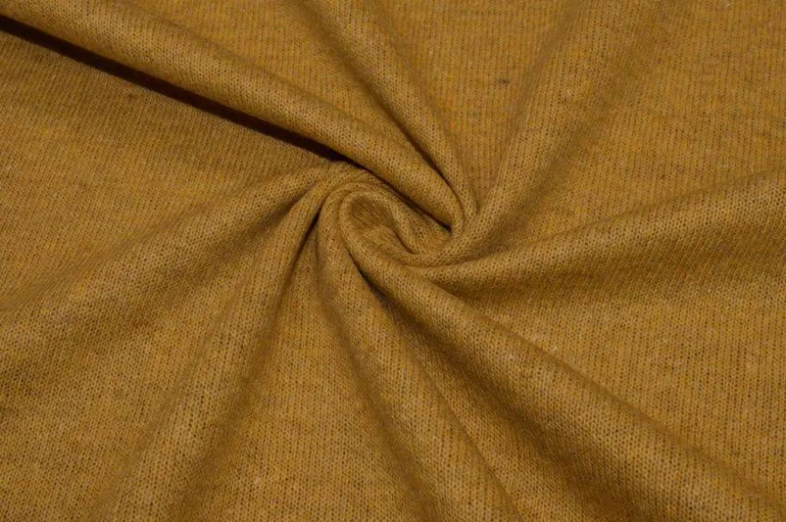 TESSUTO JERSEY MISTO LANA COTONE SENAPE MARRONE