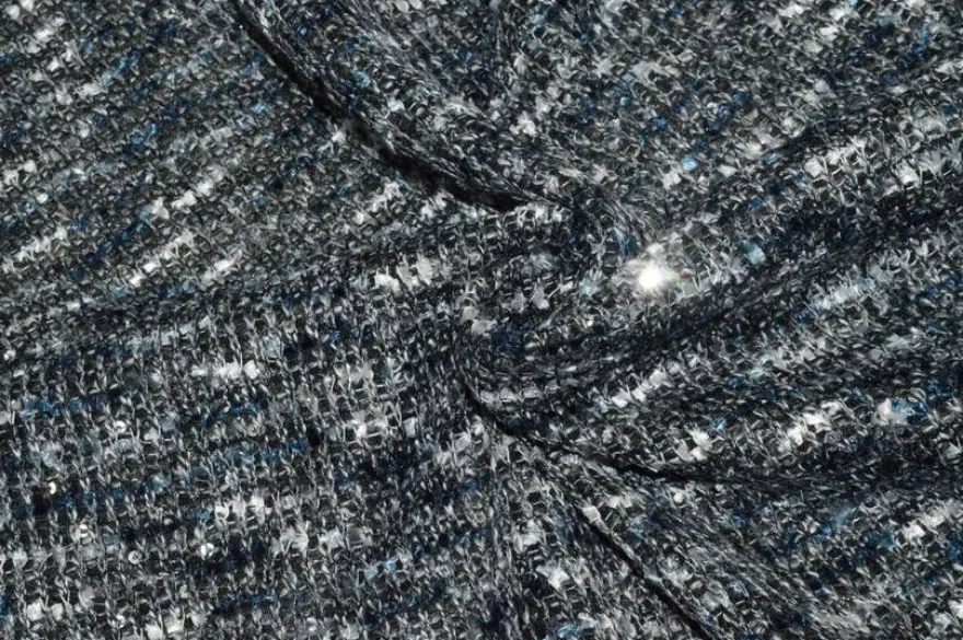 TESSUTO JERSEY TRAMA EFFETTO CHANEL GRIGIO BLU