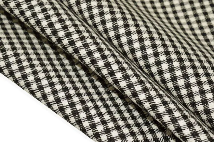 TESSUTO LANA STRETCH QUADRETTO BIANCO NERO