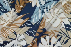 TESSUTO LINO E COTONE FANTASIA TROPICAL BLU