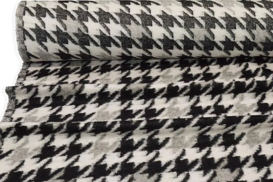 TESSUTO MAGLIA MISTO LANA PIED DE POULE BIANCO E NERO